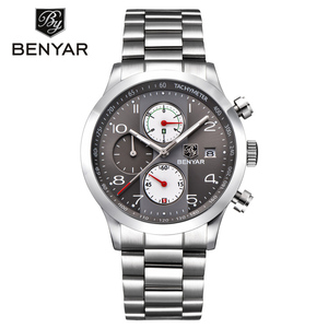Orologio da <span class=keywords><strong>uomo</strong></span> al quarzo WJ-7654 BENYAR BY-5133M con cinturino in <span class=keywords><strong>acciaio</strong></span>, tre piccoli quadranti e lancette, impermeabile. - Product Image 5