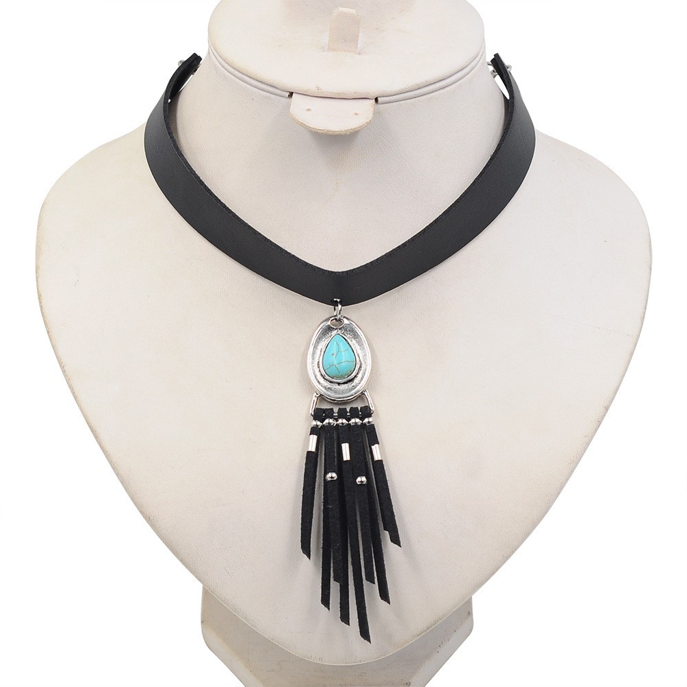 Mode Nouveau Style Collier En Cuir, Turquoise Sautoirs Collier