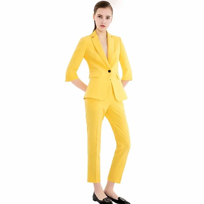 Setelan Pakaian Formal Warna Kuning dan Ukuran Besar untuk Kantor Wanita Gender Rok Setelan dan Dewasa Kelompok Usia Pakaian Formal untuk Kantor