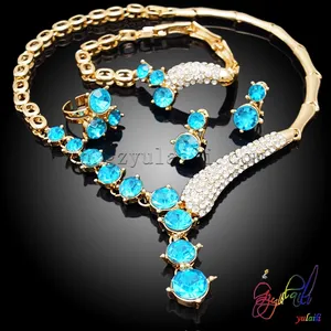 Conjunto de joyas de oro brasileño, conjunto de joyas de disfraz azul, joyería de estilo de moda