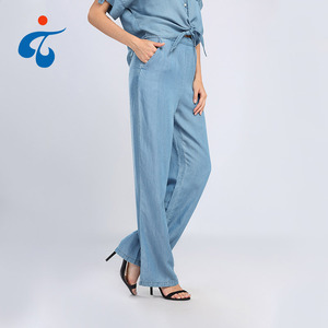 Venta caliente <span class=keywords><strong>C</strong></span>ómodo Lyocell Tejido Lavado Suelto Recto Mujeres Denim Jeans <span class=keywords><strong>Pantalones</strong></span> - Product Image 3