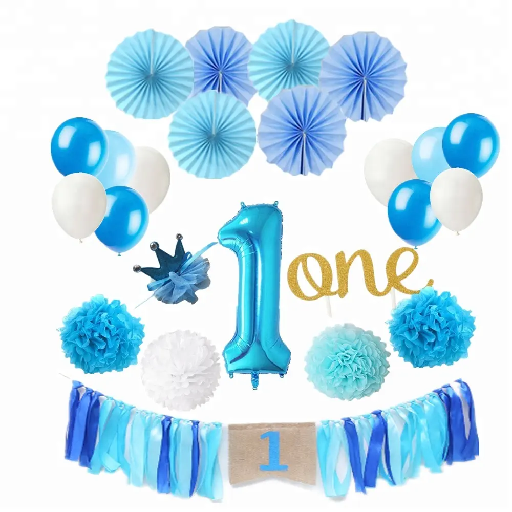 Kids Verjaardagsfeestje Supplies Baby Shower Decoratie Mini Glitter Kroon Kwasten Number1 Ballon 1st Verjaardag Feestartikelen