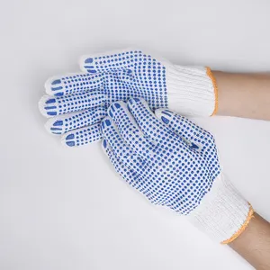 7G 10G Maschinen Hoch gestrickte Sicherheits handschuhe aus Baumwolle mit doppelseitigen PVC-Punkten, rutsch feste, strap azier fähige Arbeits handschuhe