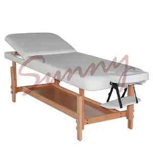 Stationary Wood Massage Table White Cream Facial Bed Beauty Salon Massage Chair Bed