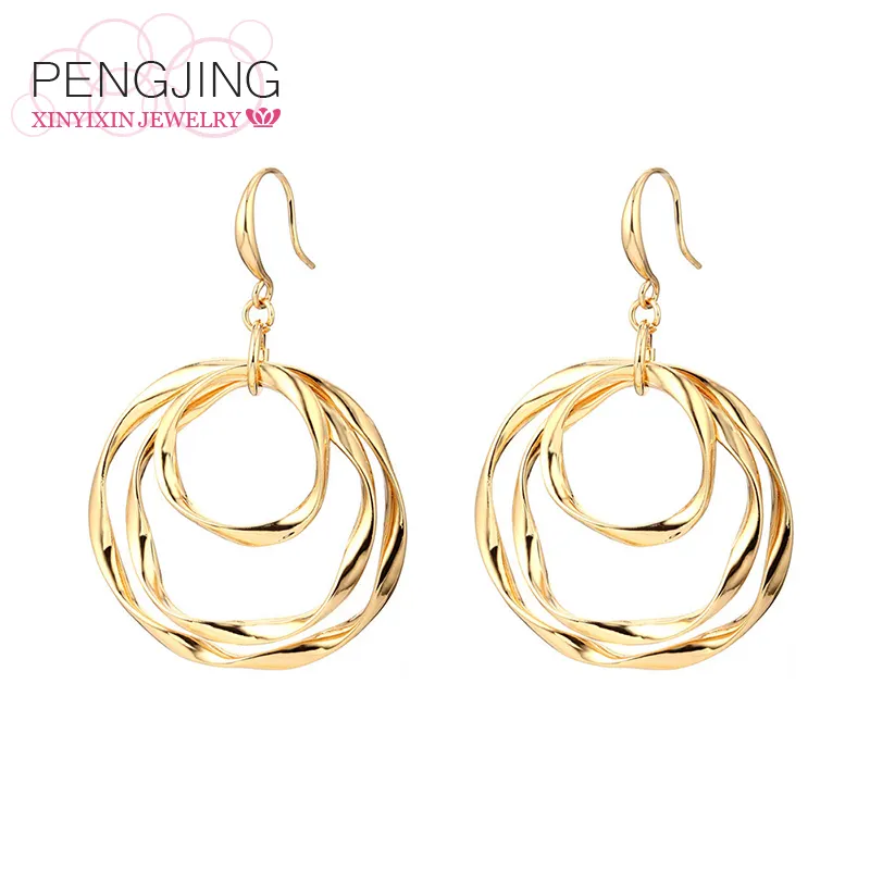 Free Shipping Multi Layered Circle Dangle Earrings For Women Mix Color Zinc Alloy Round Metal Drop Earrings 2019 Jewelry Gift