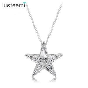 LUOTEEMI-collar de lujo Chapado en platino para mujer, cristal de circonia cúbica transparente, joyería de boda para fiesta, Estrella - Product Image 1