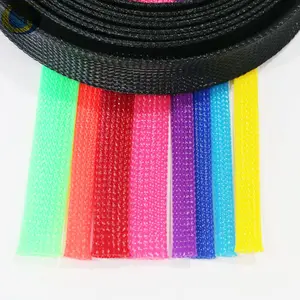 PET Expandable Braided Sleeve 3/8 Inch Black Cable Automotive Wire Sleeving With Shrink Tube For Home Device