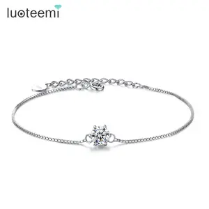 Lubotemi pulseira de prata esterlina 925, joia ajustável de cristal cz