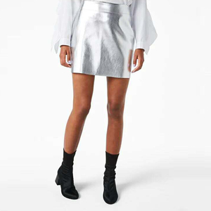 Simple Bright <strong>Silver</strong> PU Leather <strong>Skirt</strong> Patent Leather <strong>Skirt</strong> a Word Bag Hip Slim Slimming <strong>Skirt</strong> - Product Image 5