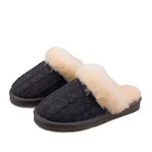 Cheap wholesale platform heels winter warm knitted lamb wool slippers for women