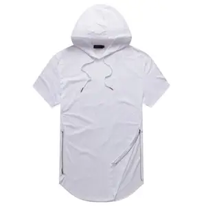 Venta al por mayor de la calle estilo llano blanco de los hombres de manga corta Jersey Sudadera con capucha con cremallera lateral