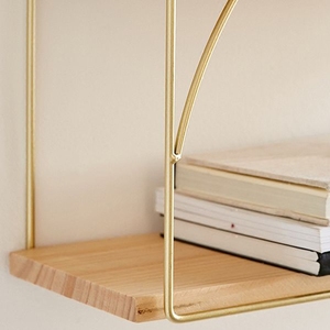 Nordic Simple Design Decorative <strong>Gold</strong> Metal Wire Solid Wood <strong>Wall</strong> <strong>Shelf</strong> for Storage - Product Image 5