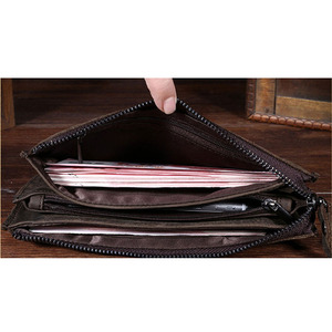 Nuova borsa pochette in pelle di cavallo pazzo retrò per uomo alla moda lungo portafoglio per cellulare - Product Image 6