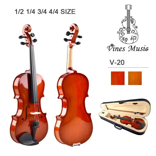 China violino fábrica popular pulverizar todos os tamanhos estudante nível de entrada violinas preço barato V-20 com arco