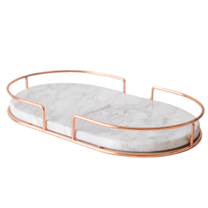 Nordic คุณภาพสูง <span class=keywords><strong>rose</strong></span> gold ลวดโลหะรูปไข่ถาดสีขาวธรรมชาติหินอ่อนสำหรับเครื่องประดับงานแต่งงานตกแต่ง - Product Image 1