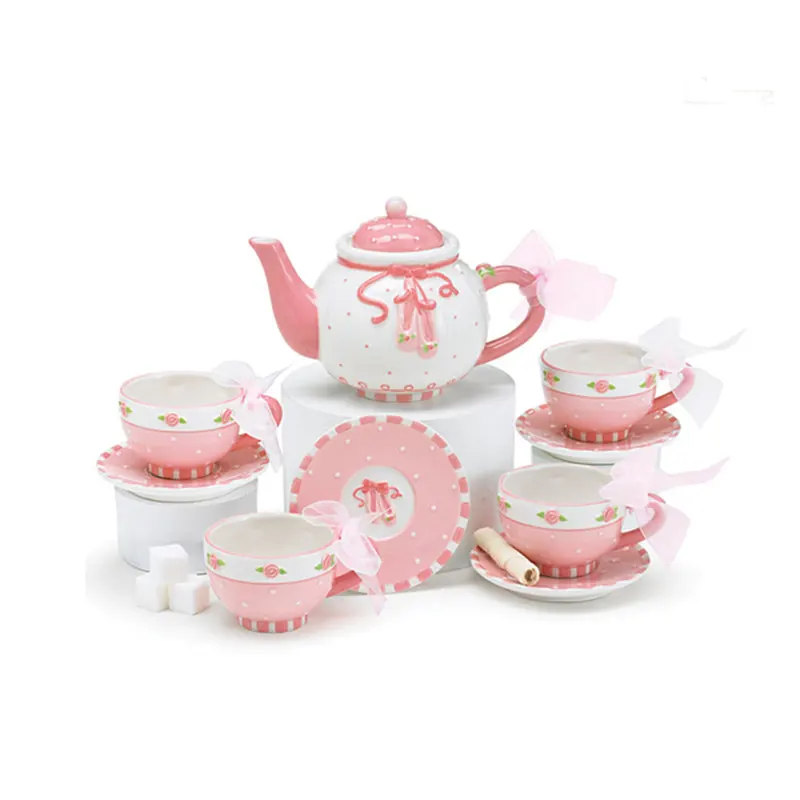 Яркий розовый чайник, чайная чашка, фарфоровый чайный сервис, детский подарочный набор