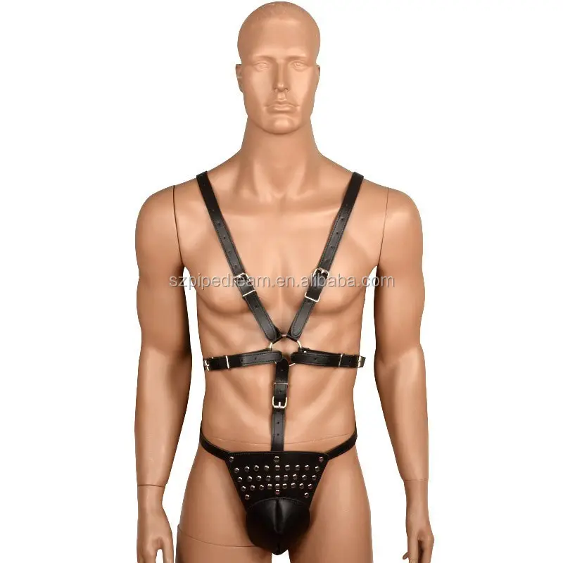 Arnés de bondage masculino, cinturón de castidad, pantalones, lencería sexy, disfraz de esclavo, ropa de cosplay, ataduras de cuero