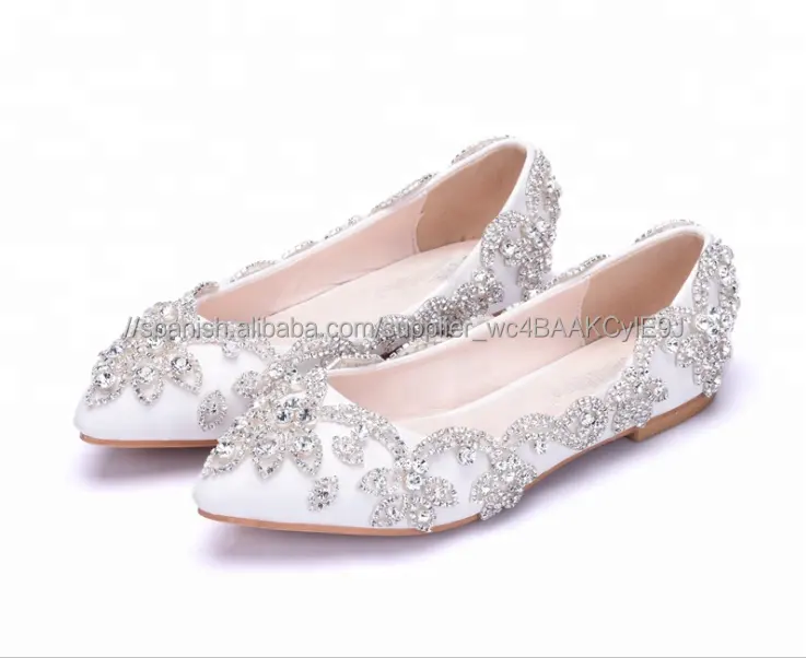 Lujo blanco novia zapatos planos cristales zapatos de la boda