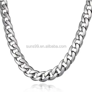 Tinggi Dipoles 11Mm Laki-laki Curb Cuban Link Rantai Perak Nada Stainless Steel Kalung 18-36 Inci