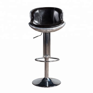 Chaise <span class=keywords><strong>de</strong></span> <span class=keywords><strong>bar</strong></span> haute rétro <span class=keywords><strong>vintage</strong></span> en cuir véritable en aluminium ascenseur arrière haut et bas tabouret <span class=keywords><strong>de</strong></span> <span class=keywords><strong>bar</strong></span> pivotant réglable chaise pour la cuisine à domicile - Product Image 2
