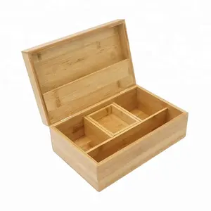Bamboo wood Stash Box with Ultimate Rolling Tray - Smoking Accessory, Tobacco and Herbal Storage Box with Shelf