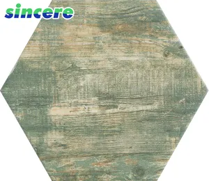 wood ceramic floor hexagon tile green for balcony