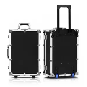 Kwaliteit Gegarandeerd black Aluminium cosmetische trolley koffer doos