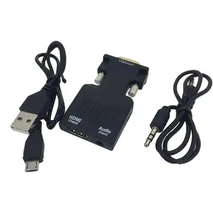 Grosir Adaptor VGA Ke HDMI 1080P Laki-laki Ke Perempuan, Konverter Audio Input Data USB Kabel Daya PC Ke TV Panas