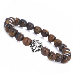 สร้อยข้อมือลูกปัดเสือตาเสือธรรมชาติ<span class=keywords><strong>8</strong></span>มม. สร้อยข้อมือโลหะผสมหัวสิงโตขายส่งโปรโมชั่น - Product Image 1