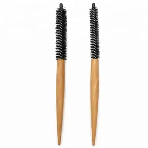 Nylon Bristle Styling Bang Short Curly Hair Comb Round Wooden Handle Teasing Brush