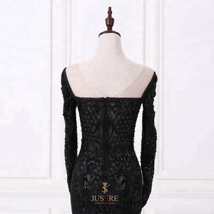 Negro de lujo pesado <span class=keywords><strong>trabajo</strong></span> hecho a mano con cuentas de encaje de manga larga vestidos de noche vestido de fiesta - Product Image 5