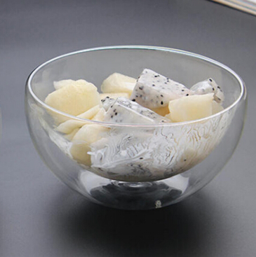 Haonai Insulated Double wall Salad Dessert Fruit Glass Bowl.