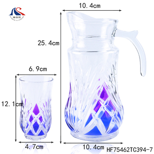 Vendita calda estiva colorata 7 pezzi <span class=keywords><strong>bicchieri</strong></span> Set da bere brocca per succo di tè con manico laterale <span class=keywords><strong>e</strong></span> Set di brocca con beccuccio con 6 tazze HF75462 - Product Image 3