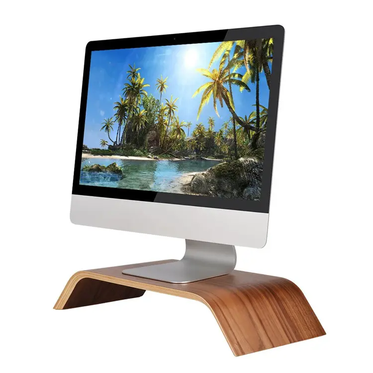 Bamboo desktop rising monitor shelf stand for all laptop and other computers LCD monitors