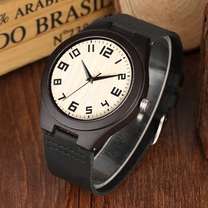 Reloj de Madera de Ébano para Hombre, Marca Privada, Erkek Kol Saati, con Correa de Cuero, Envío en Línea por Alibaba, Jam Tangan Kulit - Product Image 4