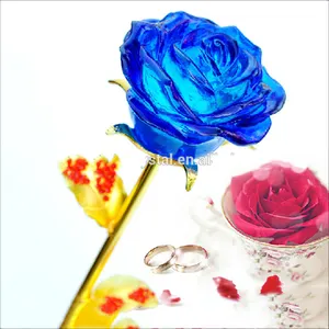 Hot Sale Girl Friend Gifts Royal Blue Crystal Flower Glass Rose