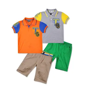 Drop Shipping Kant-En-Klare Kledingstukken Guangzhou Poloshirt Top Cropped Broek Kids Polosets Jongens Kleding Sets