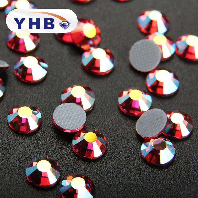 YHB-diamantes de imitación de cristal de alta calidad, color rosa brillante AB, fijación en caliente, DMC, con parte trasera de pegamento fuerte para la ropa