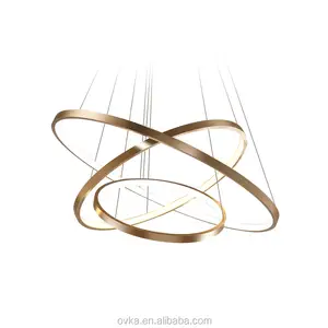 Anillo de oro moderno de 3 círculos, lámpara led de aluminio para decoración, luz colgante para sala de estar