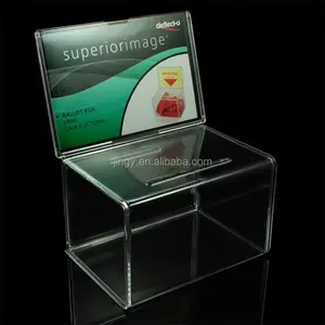 Factory Custom Clear Organisch Glas Pmma Plexiglas Visitekaartjes Opbergdoos Charity Case Acryl Plastic Donatie Spaarpot