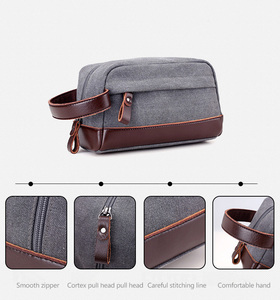 Canvas Leather Joint Travel Cosmetic Bag Shaving <strong>Kit</strong> Bag <strong>Makeup</strong> Storage <strong>Pouch</strong> For Men