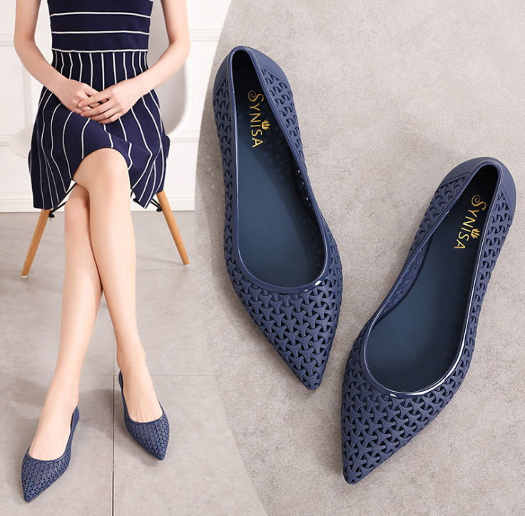 Полые дышащие удобные праздничные женские туфли из ПВХ на плоской подошве