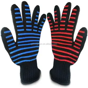 Вязаные термостойкие перчатки из арамидного волокна, профессиональные нескользящие перчатки для барбекю, гриля, силиконовые негорючие перчатки