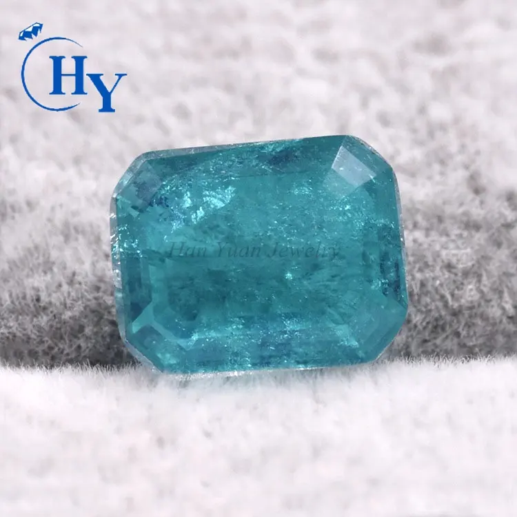 Emerald cut loose gemstone beautiful synthetic paraiba blue tourmaline