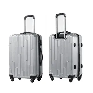 White And Silver Vintage Style Hand Carry On Luggage Travel Hard Shell Trolley Bags Cases Suitcases