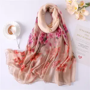 Wholesale 2019 latest ladies summer protection scarf shawl fashion 190x135cm peach flower print large scarf chiffon