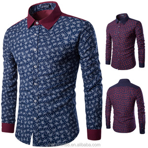 Herren bedruckte Hemden Neueste Design Kontrast Kragen und Manschette Paisley Baumwolle Hemd für Männer - Product Image 3