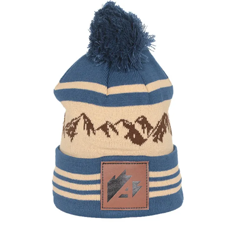 Высококачественная Вязаная Шапка-бини из шерсти, зимние шапки на заказ, облегающая шапка с кожаным тканым логотипом