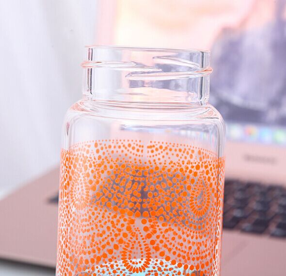 550ML custom printed glass water bottle with bamboo wooden