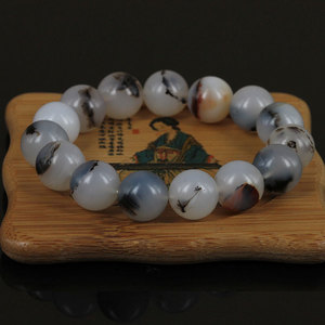 Unisexe Simplicité De Mode 14mm Naturel <span class=keywords><strong>Gris</strong></span> Agate Pierre Perles Bracelets Extensibles - Product Image 3